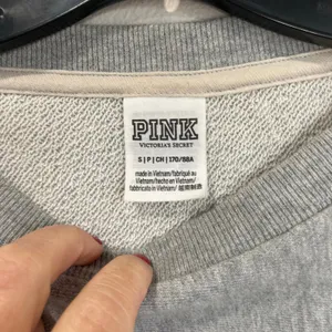 PINK Victoria's Secret Gray Cropped Sweatshirt Small Drawstring Hem Logo‎ thumbnail 7