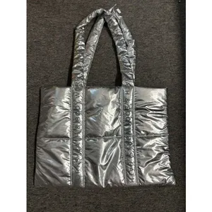 Bath & Body‎ Works Metallic Silver Puffer Tote Bag Quilted Logo Strap Handbag thumbnail 2