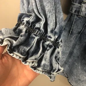 Redial Denim Dress Women Large Blue Good Acid Wash Long Puff Sleeve Mini Belted thumbnail 2