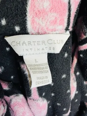 Charter Club Intimates Pajama Set Sz L Black Pink Wine Glasses Fleece Pockets thumbnail 12