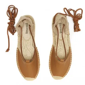 SALUDOS Wrap Gladiator Leather Tan Espadrille Flats Size 6 thumbnail 1
