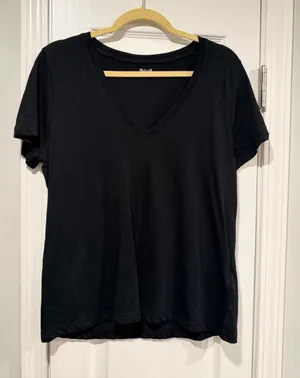 NWOT Madewell Size L Black V Neck Short Sleeve Slub Cotton Tee Shirt thumbnail 1
