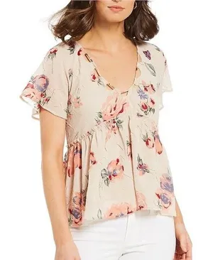 Lucky Brand Vintage Pink Floral Look Blouse with Neckline Details Size Small thumbnail 1