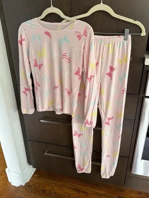 whimsical bow pink soft pajama set women's XS‎ thumbnail 1