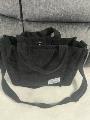 Black Corduroy Men's Tote Bag with Adjustable Strap thumbnail 2