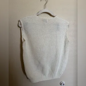 Vintage 70s Sleeveless Knit Top Sz Small Tie‎ Up Cream thumbnail 4