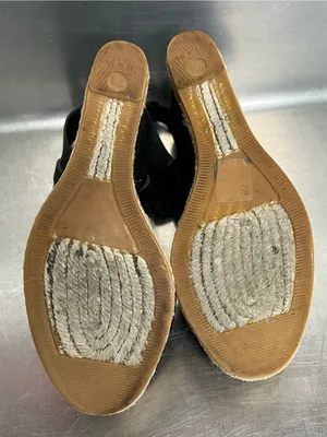 TORY BURCH Wedge Espadrille 2 Band Canvas & Leather Black Sandal- Size 7.5 - GUC thumbnail 5