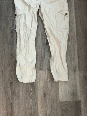 Gap Cotton Cargo Pants Womens 16 Regular Cream Linen Tapered Utility Safari thumbnail 3