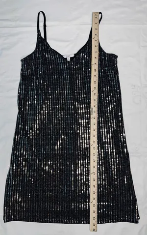 Candie's XL Black and Gold Sequin Striped V-Neck Slip Dress thumbnail 4