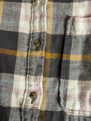 Aerie Flannel Plaid Button Down Shirt Pocket Charcoal Pink Yellow XS thumbnail 6