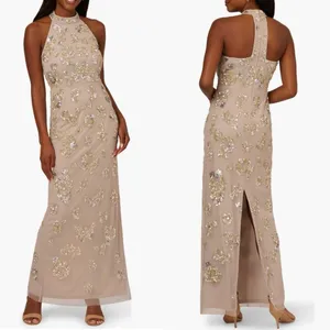 Adrianna Papell Sequin Floral High Neck Column Gown, Size‎ 8, Marble/Mauve, NWT thumbnail 2