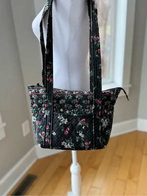 Vintage Handmade Quilted Sewing Bag Black Cherry Print thumbnail 10