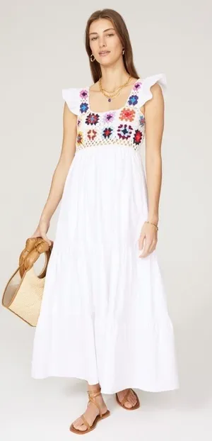RTR Slate & Willow Crochet White Tiered Maxi Dress Size XS READ** thumbnail 1