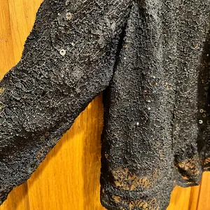 Dressbarn Collection Elegant Black Lace Sequin Cropped Jacket - Size Large thumbnail 4
