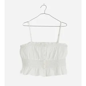 Madewell Smocked Button Front Top Poplin Cotton Eyelet White Stretch Medium NWT thumbnail 5