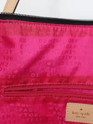 Kate Spade New York Black Nylon Tote Pink Lining Tan Leather Handles Work Bag thumbnail 12