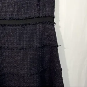 Rebecca Taylor Deep Purple Tiered Tweed Knit Fit & Flare Cap Sleeve Dress Fringe thumbnail 6