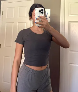 Waffle Knit Crop Tee American Eagle thumbnail 1