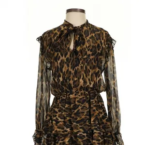 Ottod'Ame Brown Leopard Tiered Ruffle Midi Dress Size 4 Mob Wife Indie thumbnail 2