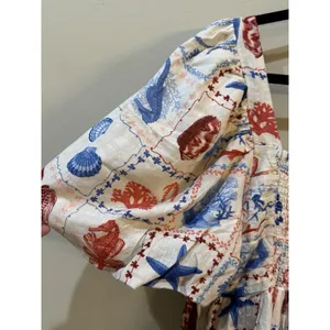 Nobody's Child Nova Print Puff Sleeve Maxi Dress Nautical Linen‎ Beach Shells thumbnail 13