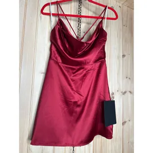 NWT Lulus Luxe Reputation Wine Red Satin Sleeveless Cowl Neck Mini Dress Party M thumbnail 2