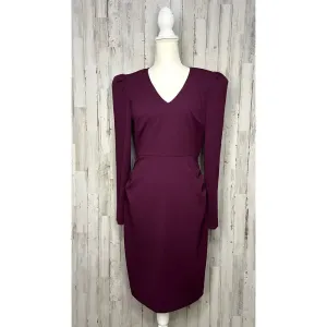 Trina Turk Women's Size 6 Burgundy V-Neck Puff‎ Sleeve Knee Length Dress thumbnail 2