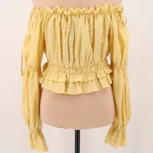 Luxxel Kaylene Milkmaid Top Size L Off Shoulder Renaissance Festival Crop Yellow thumbnail 2
