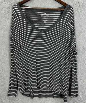 american eagle top womens small gray striped soft & sexy boxy oversized‎ boho thumbnail 1