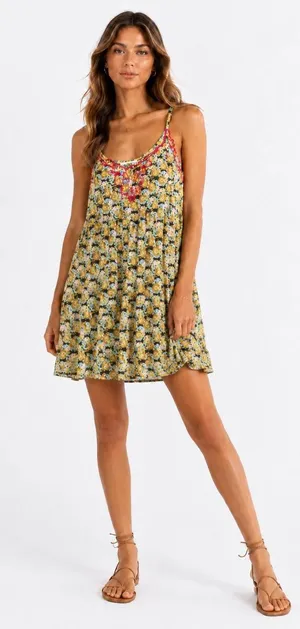 Natural Life Embroidered Floral Swing Dress Boho Cottagecore Festival Mini M thumbnail 1