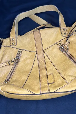 Fossil Mustard Yellow Double Strap Distressed Leather Satchel Purse thumbnail 4