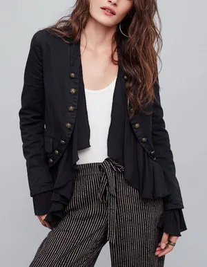 Free People Romantic Ruffles Jacket in Black Combo Size Small thumbnail 1