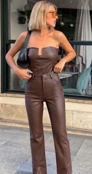 ZARA faux Leather Pants With Slit thumbnail 1