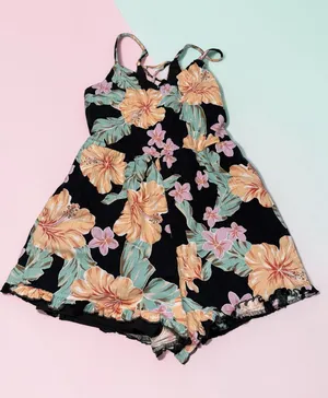 Forever 21 Tropical Hibiscus Floral Lace-Up Back‎ Romper Size Small thumbnail 1