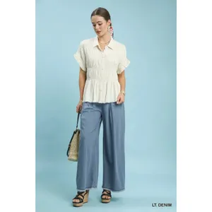 Umgee Stone Washed Wide Leg Pants -‎ Small thumbnail 3
