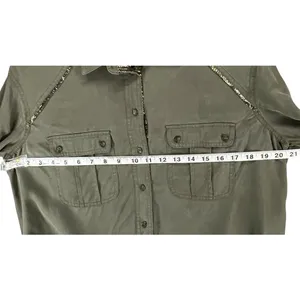 Free People Off Campus Shirt Womens XS Moss‎ Green Tencel Metallic Boho Utility thumbnail 7