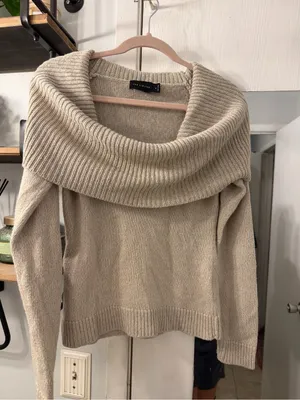 The Limited Wool blend Cream Off-the-Shoulder Ribbed Cowl Sweater thumbnail 1