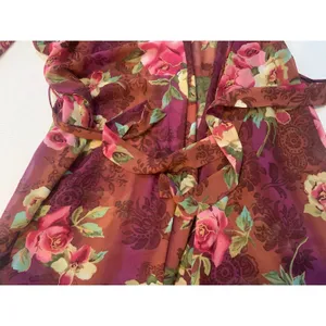 Private Luxuries Sheer kimono Robe Red with Pink Rose Floral Print Size L thumbnail 3