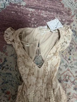 NWT Selfie Leslie Take Note Laced-Back Frill Shoulder Lace Jumpsuit Nude boho jumpsuit thumbnail 5