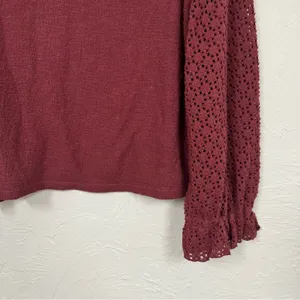 Madewell Texture & Thread Burgundy Knit Puff Sleeve Sweater Womens M Fall Eyelet thumbnail 10