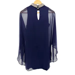 Xscape Chiffon Overlay Bead Choker Neck Shift Dress Sz 4 Navy Blue Cocktail NWT thumbnail 5