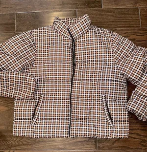 Time and Tru Plaid Puffer Jacket in Brown & Black size large thumbnail 1