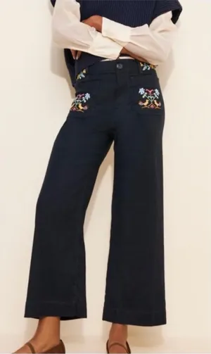 Tricia Fix Anthropologie Maeve Reworked Embroidered Colette Linen Pants - 31 thumbnail 1