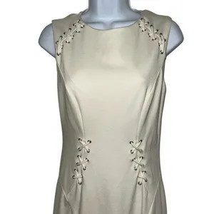 CACHE‎ Ivory Lace Up Grommet Cut Out Back Sleeveless Sheath Dress EUC Size 6 thumbnail 3