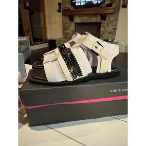 Vince Camuto Bachelen Leather Square Toe Gladiator Sandal Coconut Cream Size 8 thumbnail 4