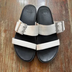 Sorel White Two Strap Leather Sandals with Black Sole Studded Detailing Women 10 thumbnail 5