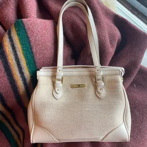 Vintage Etienne Aigner Bone leather and woven jute double handled satchel thumbnail 12