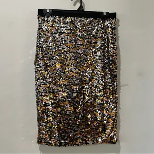 Women's Skirt Small Pencil Golden Sequin Embellished Waistband Party Gold‎ Black thumbnail 2