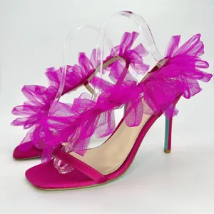 Betsey Johnson Devon Pink Tulle Ruffle Heels Sandals 7.5 Wedding Party‎ Barbie thumbnail 3