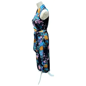 Quiet Luxury Watercolor Floral Bouquet Satin Wrap Maxi Dress Vince Designer XS thumbnail 7