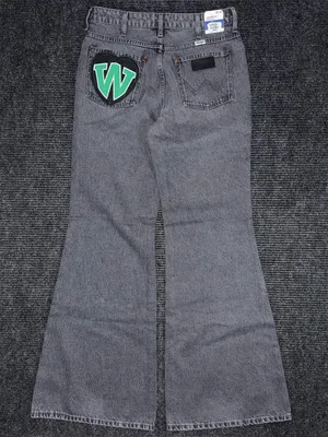 Wrangler Womens Heart Patch Wanderer Flare Jeans High Rise Black 28 x 34 Western thumbnail 2